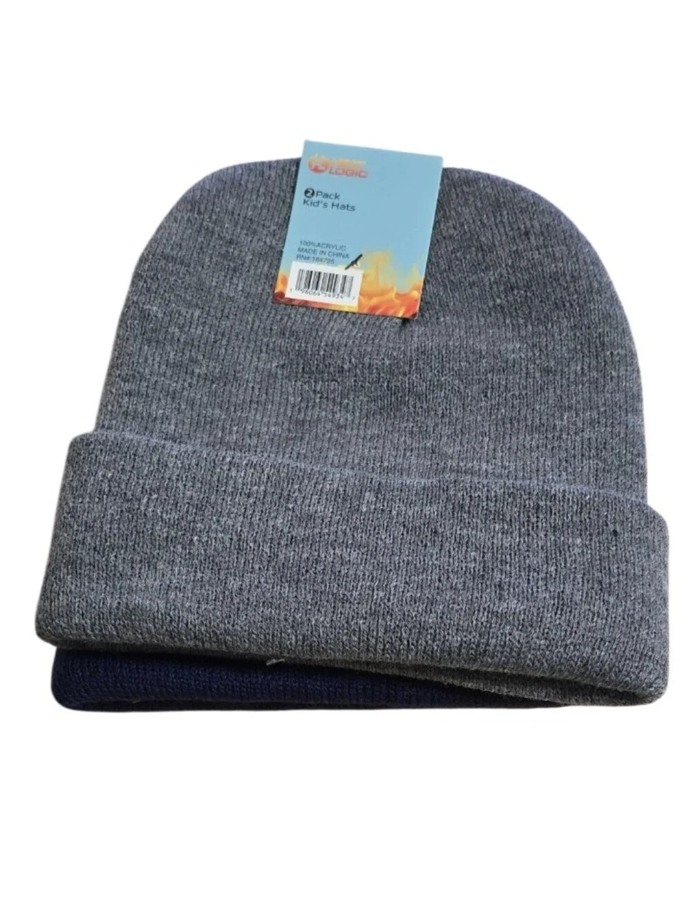 #hL01 Kids Winter Hat and Glove Set - Navy and Gray 2 Pairs.